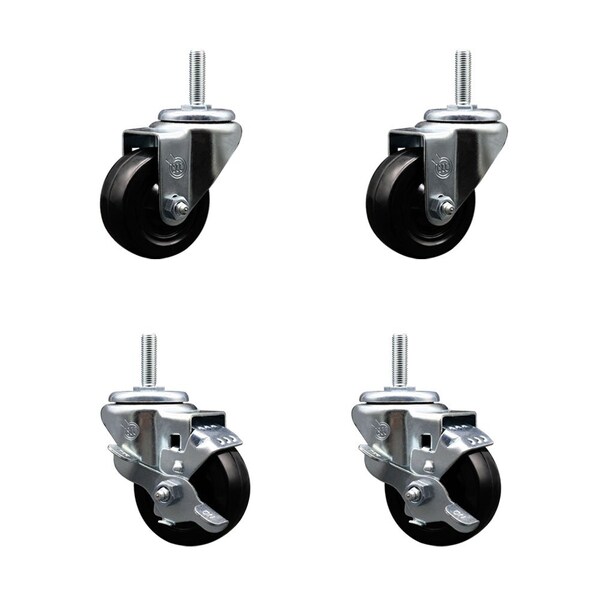 Service Caster 3 Inch Soft Rubber Wheel Swivel 58 Inch Threaded Stem Caster Set 2 Brakes SCC SCC-TS20S314-SRS-58212-2-TLB-2 - main
